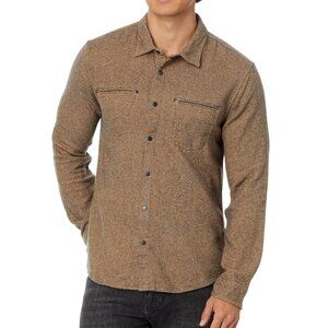 John Varvatos Men's Dario Brushed Melange LS Snap Front Pocket Overshirt Umber